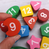 Wooden Clock with Lacing String and Shapes