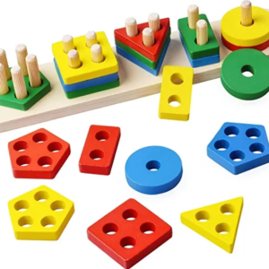 Wooden Geometric Shape Stacking Puzzle Board
