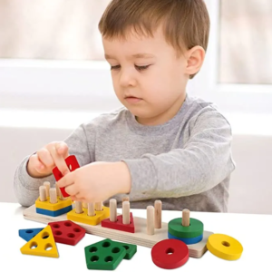 Wooden Geometric Shape Stacking Puzzle Board