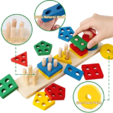 Wooden Geometric Shape Stacking Puzzle Board
